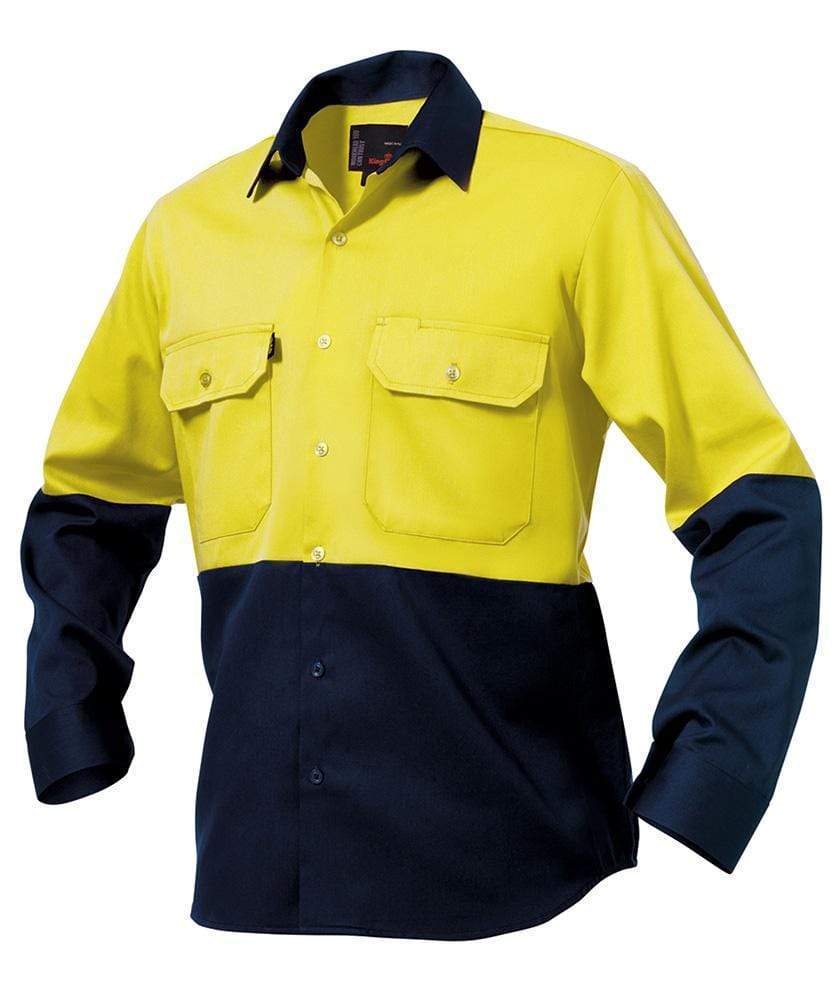 KingGee Hi-Vis Spliced Drill Long Sleeve Work Shirt K54015 Work Wear KingGee Yellow/Navy S 